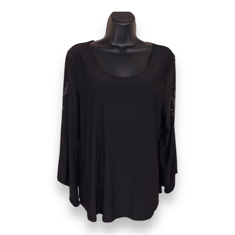 LARGE VINTAGE 90s SUSAN LAWRENCE BLACK STUDDED TOP STRETCH
